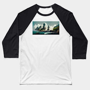 Rocky Cliffs Down by the Ocean Baseball T-Shirt